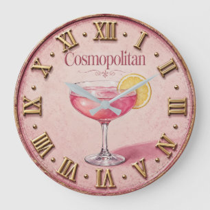 Cosmopolitan Cocktail Elegant Pink Bar Decor Large Clock