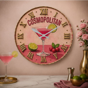 Cosmopolitan Cocktail Pink Martini Bar Decor Large Clock