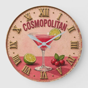 Cosmopolitan Cocktail Pink Martini Bar Decor Large Clock