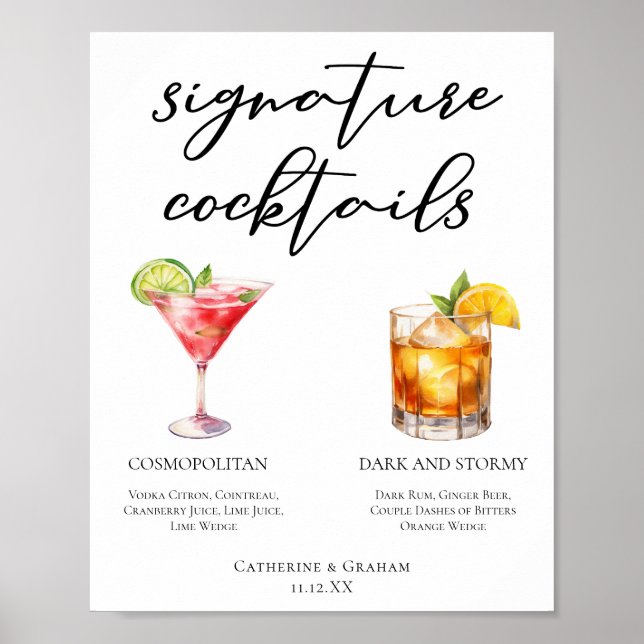 Cosmopolitan Dark Stormy Signature Cocktails Menu Poster (Front)