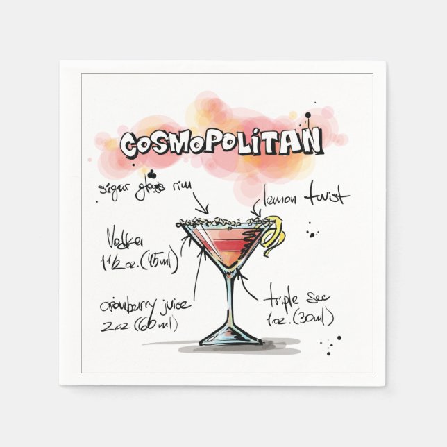 Cosmopolitan Drink Recipe Cocktail Napkin (Front)