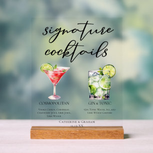 Cosmopolitan Gin & Tonic Wedding Cocktails Acrylic Sign