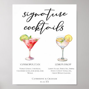 Cosmopolitan Lemon Drop Signature Cocktails Menu Poster