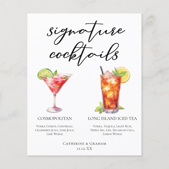 Cosmopolitan Long Island Signature Cocktails Menu (Front)
