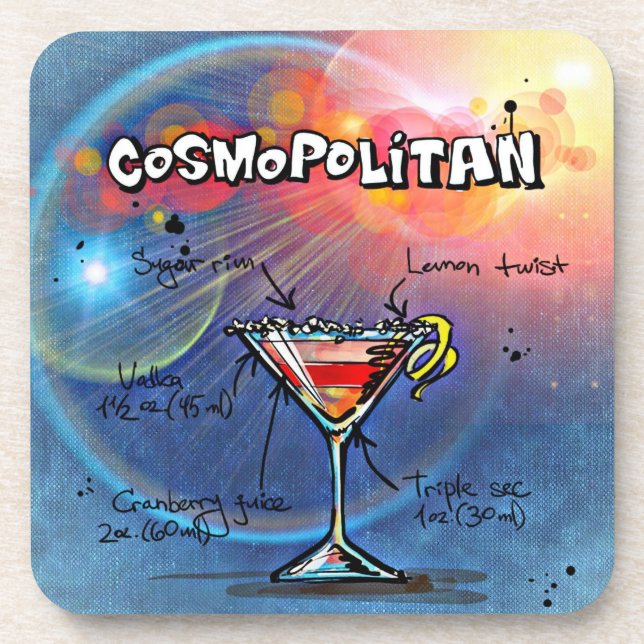 Cosmopolitan Recipe Bar Blue Coaster (Front)
