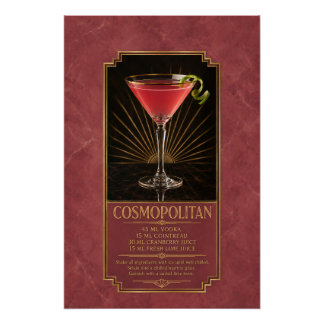 Cosmopolitan Recipe Poster | Bar Art