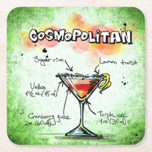 COSMOPOLITAN recipe Square Paper Coaster