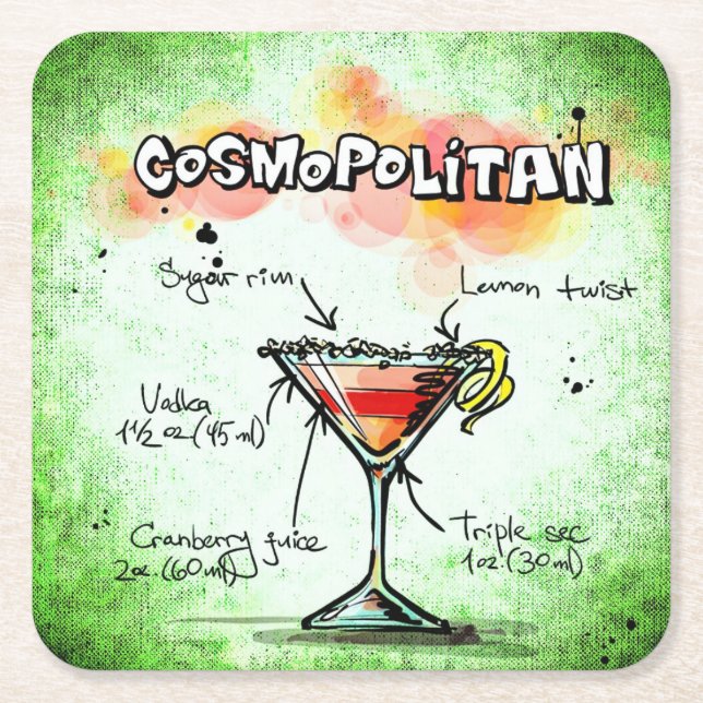 COSMOPOLITAN recipe Square Paper Coaster (Front)
