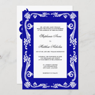 Cosmopolitan Royal Blue Flourish Swirls Wedding Invitation
