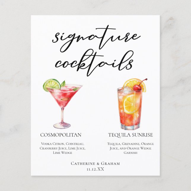 Cosmopolitan Tequila Sunrise Cocktails Menu (Front)