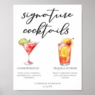 Cosmopolitan Tequila Sunrise Cocktails Menu Poster