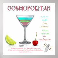 Cosmopolitan Vintage Cocktail Recipe Poster
