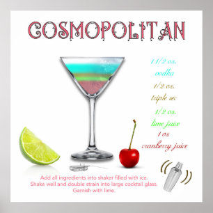 Cosmopolitan Vintage Cocktail Recipe Poster