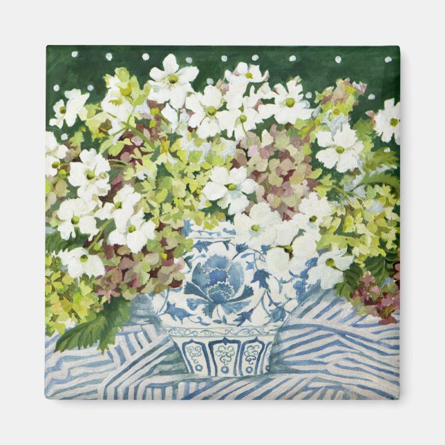 Cosmos and hydrangeas in a chinese vase 2013 magnet (Front)