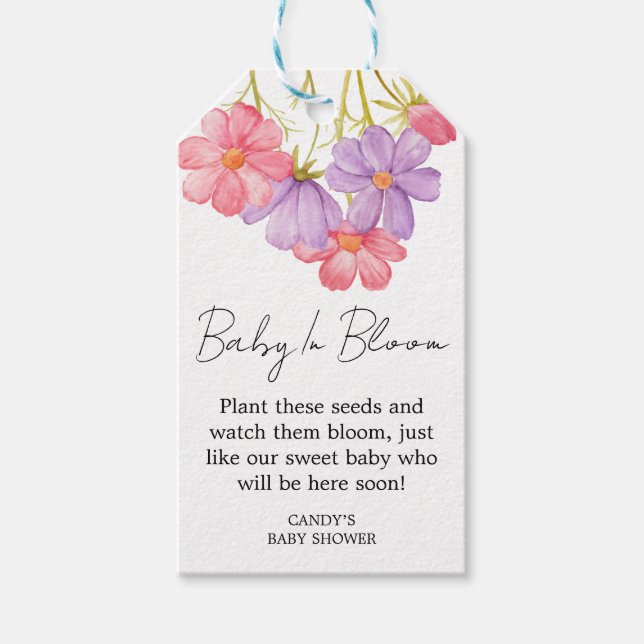 Cosmos Baby Shower Seed Gift Tags (Front)