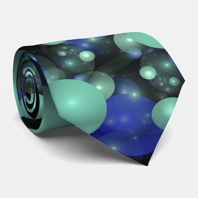 Cosmos Blue Green Bubbles Business Dress Attire Tie (Rolled)
