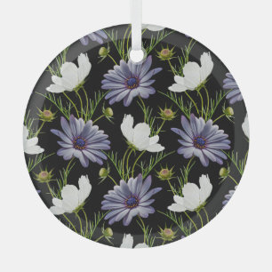 Cosmos Daisy Floral Seamless Collage Glass Tree Decoration