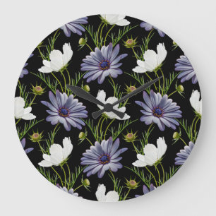 Cosmos Daisy Floral Seamless Collage Large Clock