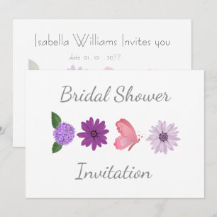 Cosmos Floral Bridal Shower, Pink & Purple Set Invitation