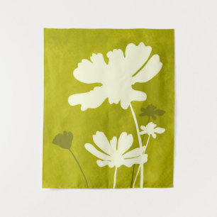 Cosmos Floral Silhouette Lime Green Summer Home Tapestry