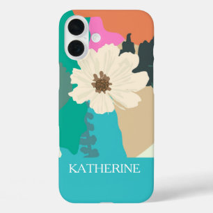 Cosmos Flower Abstract Colour Blocks Modern Custom iPhone 16 Plus Case