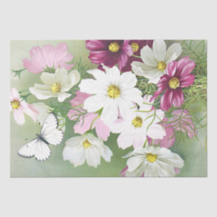 Cosmos Flower Butterfly Vintage Floral Decoupage Tissue Paper