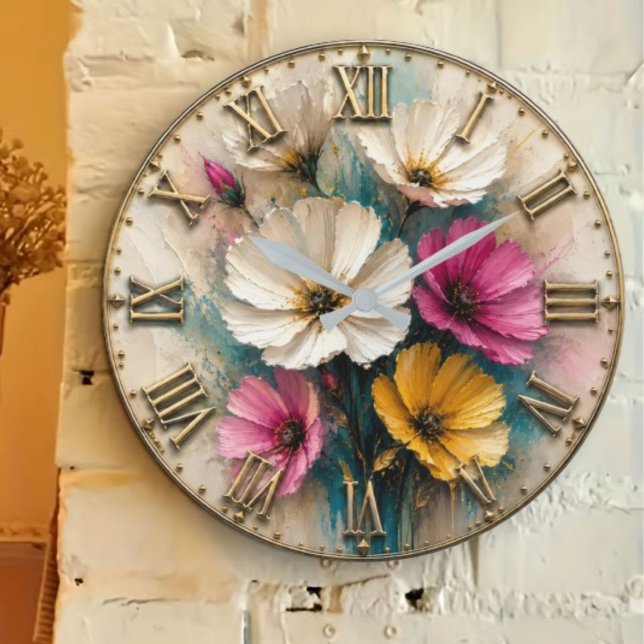 Cosmos Flower Elegant Botanical Floral Decor Large Clock (Creator Uploaded)