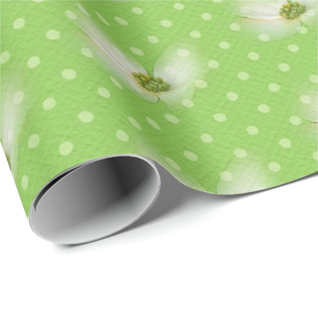 Cosmos flower on polka dots wrapping paper (Roll Corner)