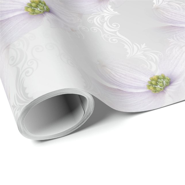Cosmos flower on White Wedding Elegance  Wrapping Paper (Roll Corner)