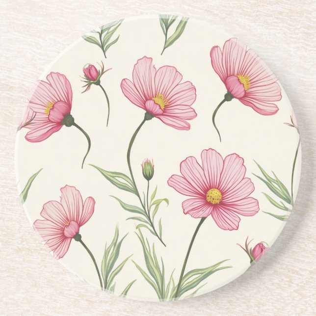  Cosmos Flower Sandstone Drink Coaster (Front)