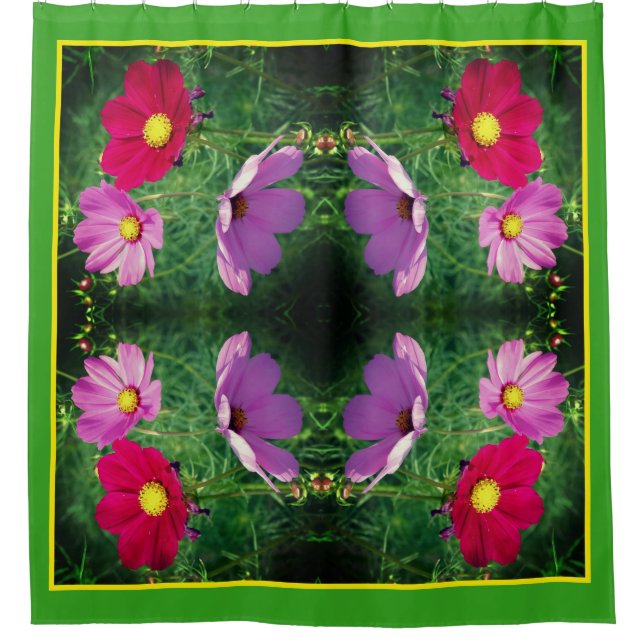 Cosmos Flower Trio Abstract Shower Curtain (Front)