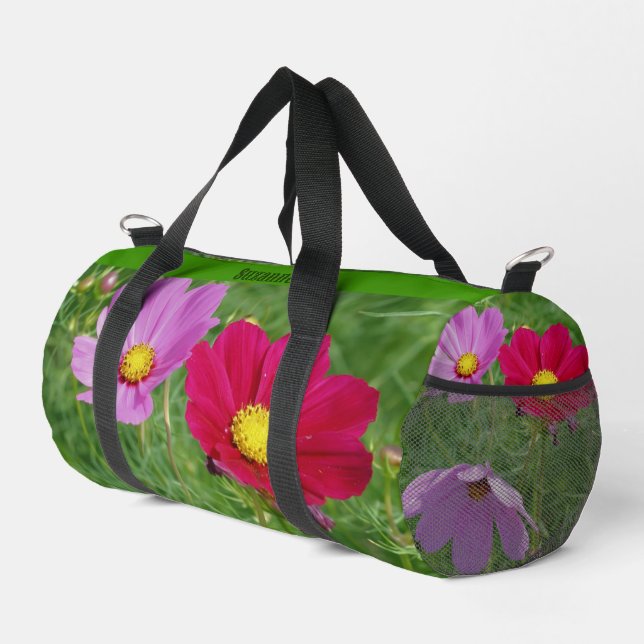 Cosmos Flower Trio Personalised Duffle Bag (Right Corner)
