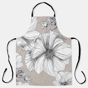 Cosmos Flowers: Botanical Drawing Pattern. Apron