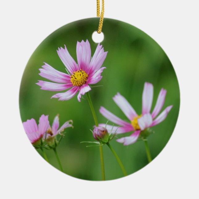 Cosmos Flowers Ceramic Tree Decoration (Front)