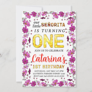 Cosmos Flowers Fiesta inspired 1st Birthday Invitation