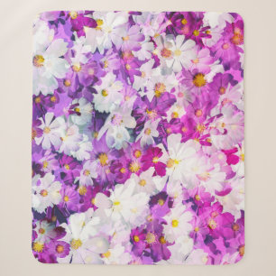 Cosmos flowers: floral pink purple background sherpa blanket