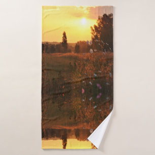 Cosmos flowers in sunset bath towel set