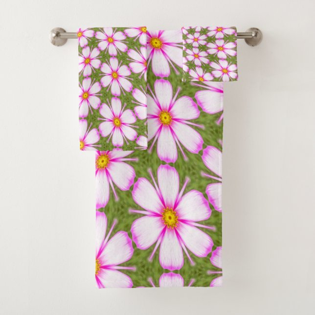 Cosmos Flowers Pattern Bath Towel Set (Insitu)