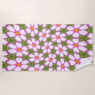 Cosmos Flowers Pattern Beach Towel