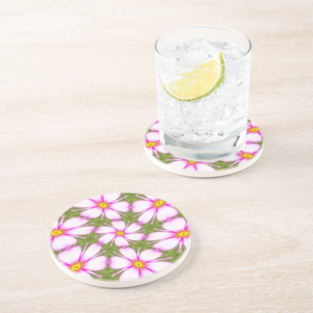 Cosmos Flowers Pattern Coaster (Side)