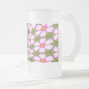 Cosmos Flowers Pattern Frosted Glass Beer Mug