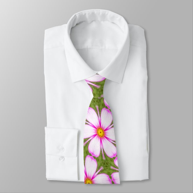 Cosmos Flowers Pattern Tie (Tied)