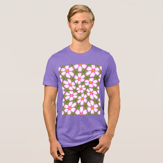 Cosmos Flowers Pattern Tri-Blend Shirt (Front Full)