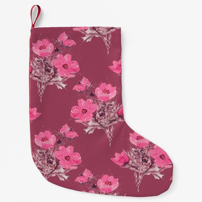 Cosmos flowers seamless patternabstract, art, back small christmas stocking (Front)