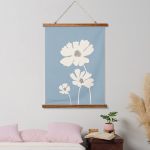 Cosmos Flowers Silhouettes Modern Floral Wall Hanging Tapestry