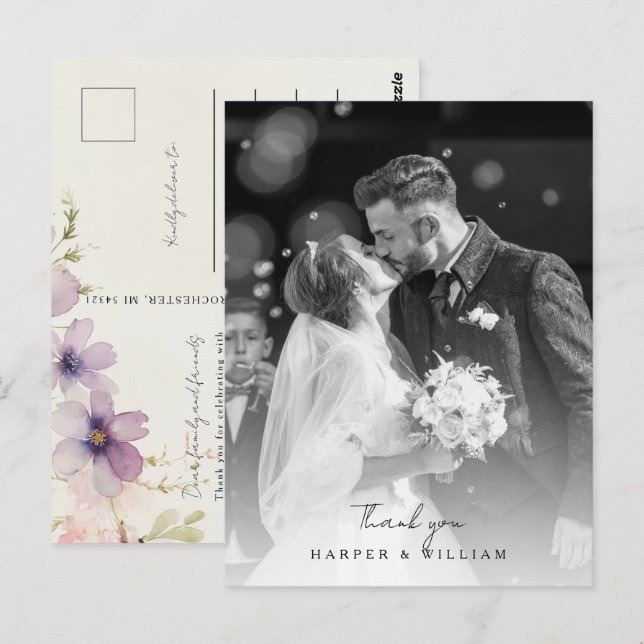 cosmos flowers thank you photo wedding Postcard (Front/Back)