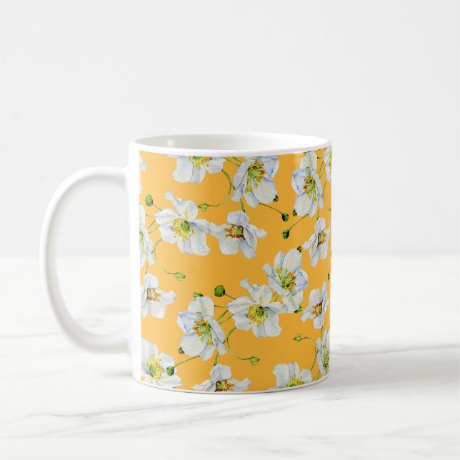 Cosmos flowers watercolor illustration pattern coffee mug (Left)