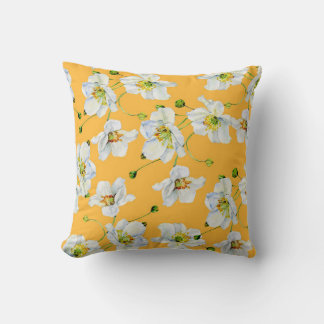 Cosmos flowers watercolor illustration pattern cushion