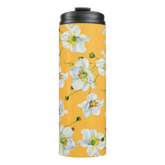 Cosmos flowers watercolor illustration pattern thermal tumbler