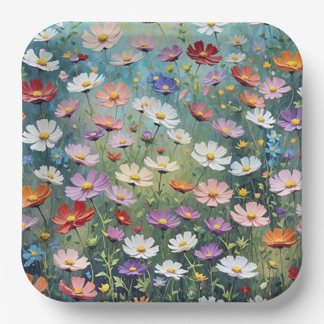 Cosmos Garden Abstract Paper Plate (Front)
